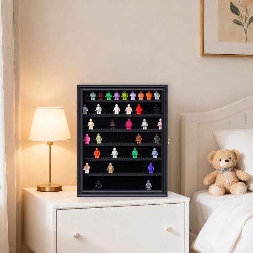 VERANI Minifigure Display Case - Miniature Action Figure Display Box - Wall Mount Figures Memorabilia Display Cabinet for with Uv Protected Anti Fade 92% Clear for Small Objects Lockable Large Black - Image 5