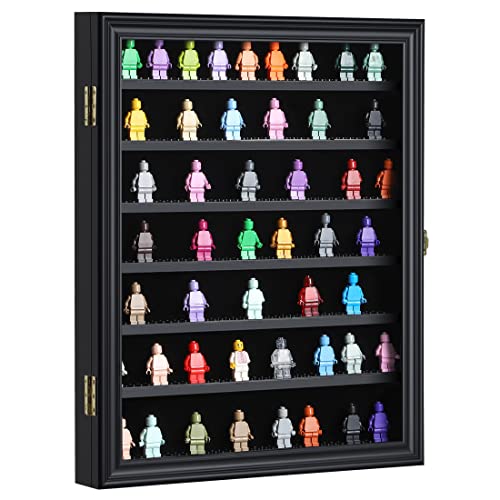 VERANI Minifigure Display Case - Miniature Action Figure Display Box - Wall Mount Figures Memorabilia Display Cabinet for with Uv Protected Anti Fade 92% Clear for Small Objects Lockable Large Black - Image 1