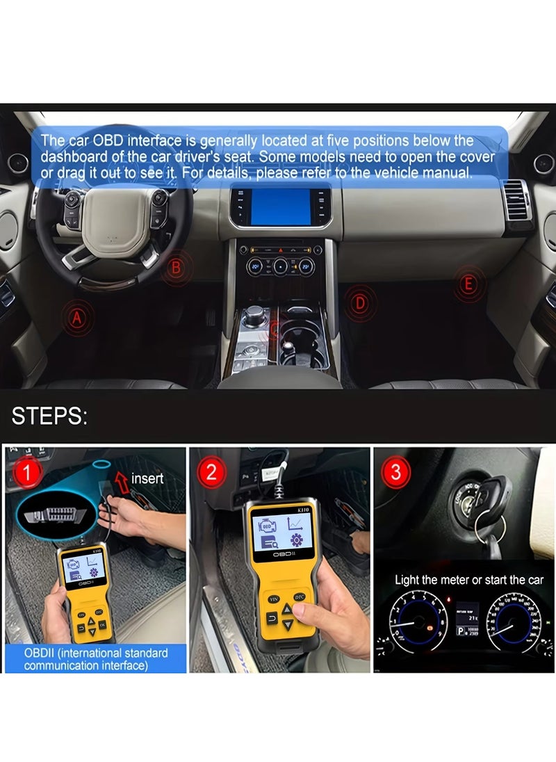 Car Trouble Code Reader OBD2 Scanner Engine Diagnostics K310 Car Accessories Parts Repair Tools Car Vehicle Engine Trouble Diagnostic Code Scanner Tool for All Cars (Yellow)