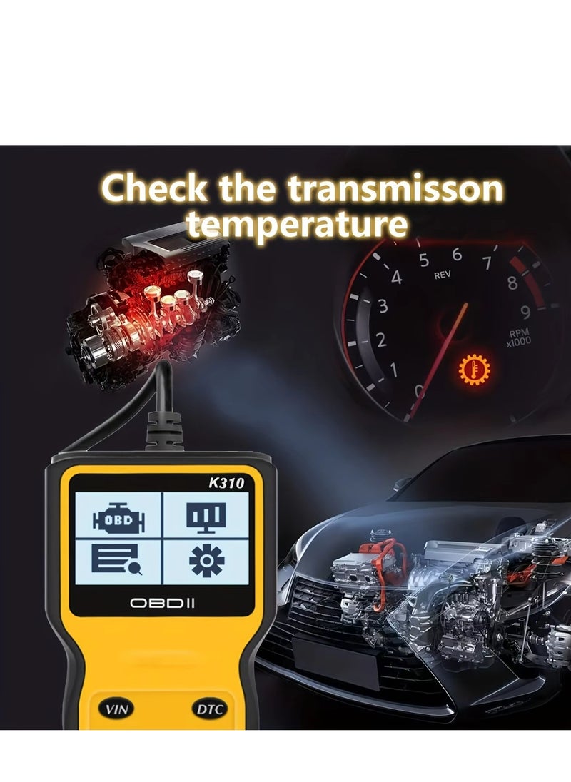 Car Trouble Code Reader OBD2 Scanner Engine Diagnostics K310 Car Accessories Parts Repair Tools Car Vehicle Engine Trouble Diagnostic Code Scanner Tool for All Cars (Yellow)