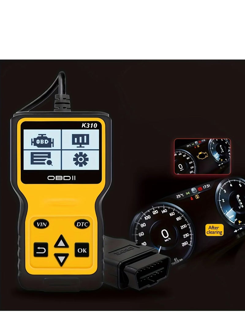 Car Trouble Code Reader OBD2 Scanner Engine Diagnostics K310 Car Accessories Parts Repair Tools Car Vehicle Engine Trouble Diagnostic Code Scanner Tool for All Cars (Yellow)