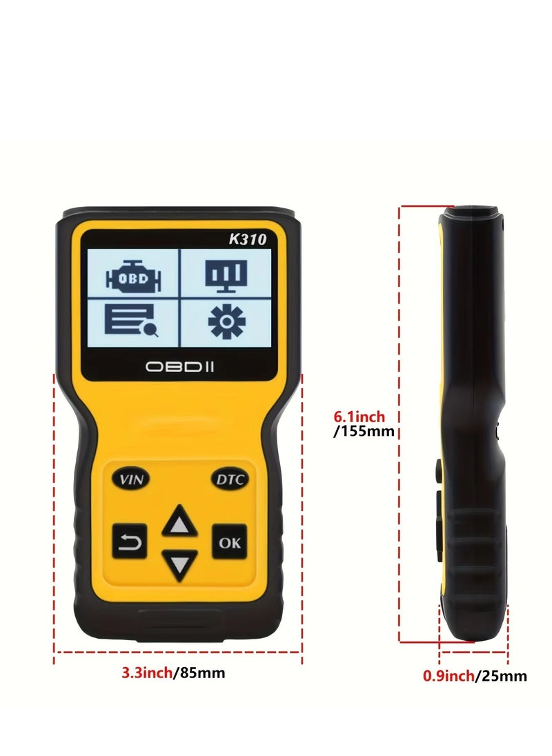 Car Trouble Code Reader OBD2 Scanner Engine Diagnostics K310 Car Accessories Parts Repair Tools Car Vehicle Engine Trouble Diagnostic Code Scanner Tool for All Cars (Yellow)