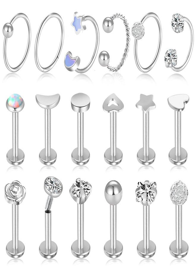 ONESING 18 Pcs 16G Tragus Earrings for Women Piercing Jewelry Cartilage Earring Studs Barbell Lip Stainless Steel - Image 1