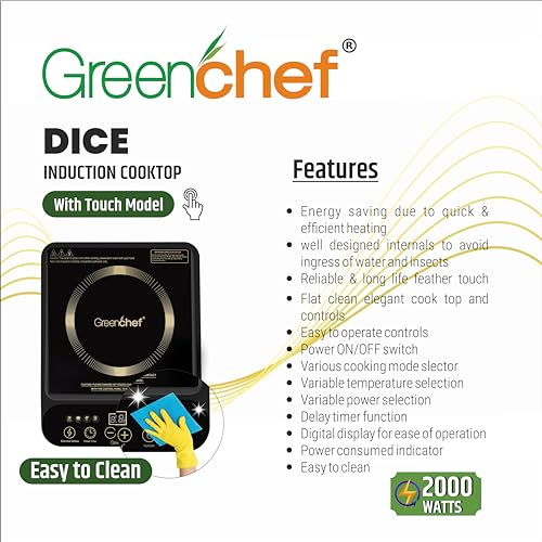 Greenchef Dice 2000 Watt LED Touch Panel, Timer & Power Consumed Indicator Induction Cooktop - Image 4