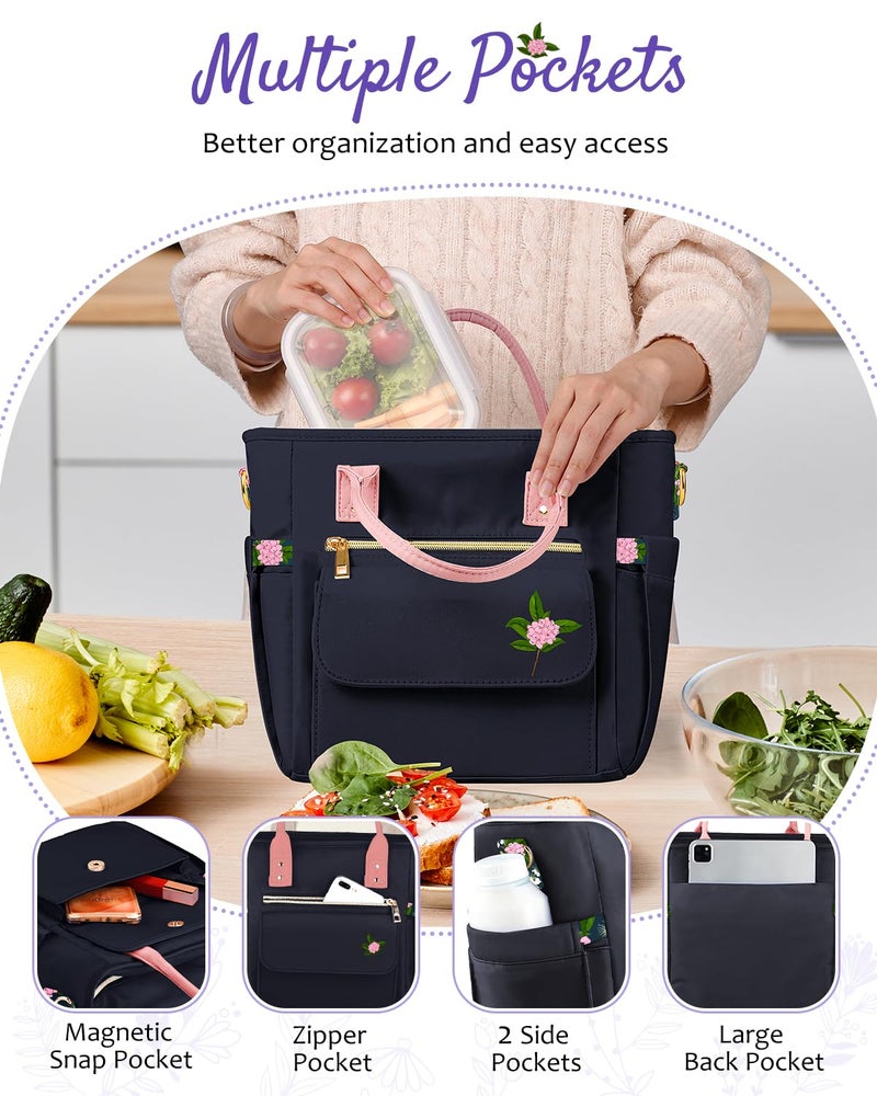 GLORIEROO Deluxe Insulated Lunch Box Bag Women - Leakproof Waterproof Cooler with Multi Pockets Removable Strap for Work Picnic - Teacher Mothers Day Christmas Birthday Gifts - Image 5