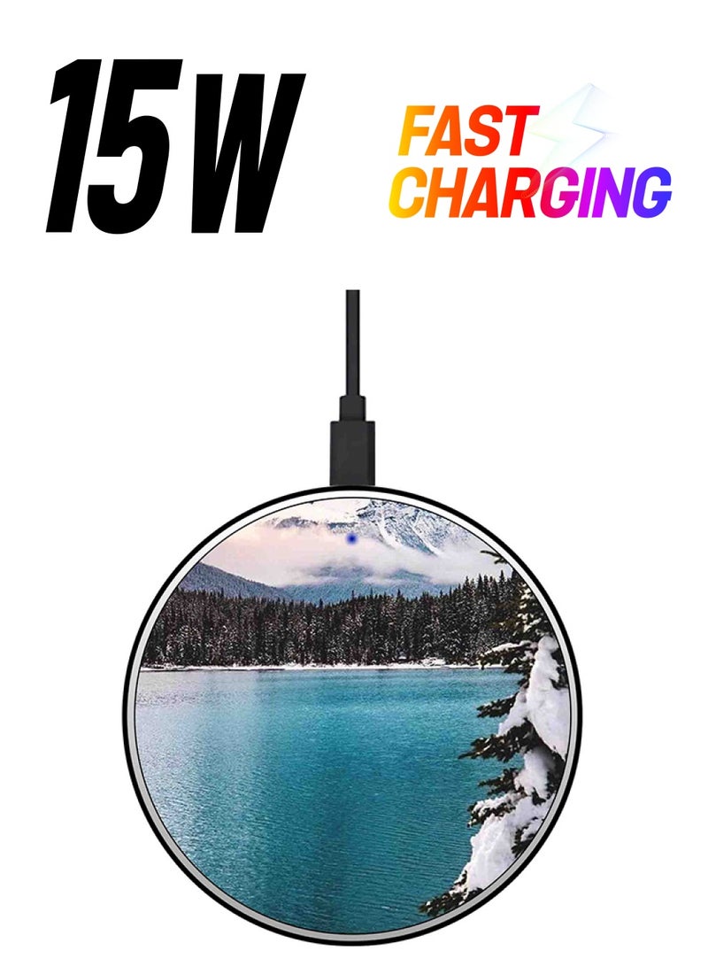 ثيودور شاحن لاسلكي سريع بطبعة ثلج متساقط مع كابل USB أزرق/أبيض/رمادي - Image 1