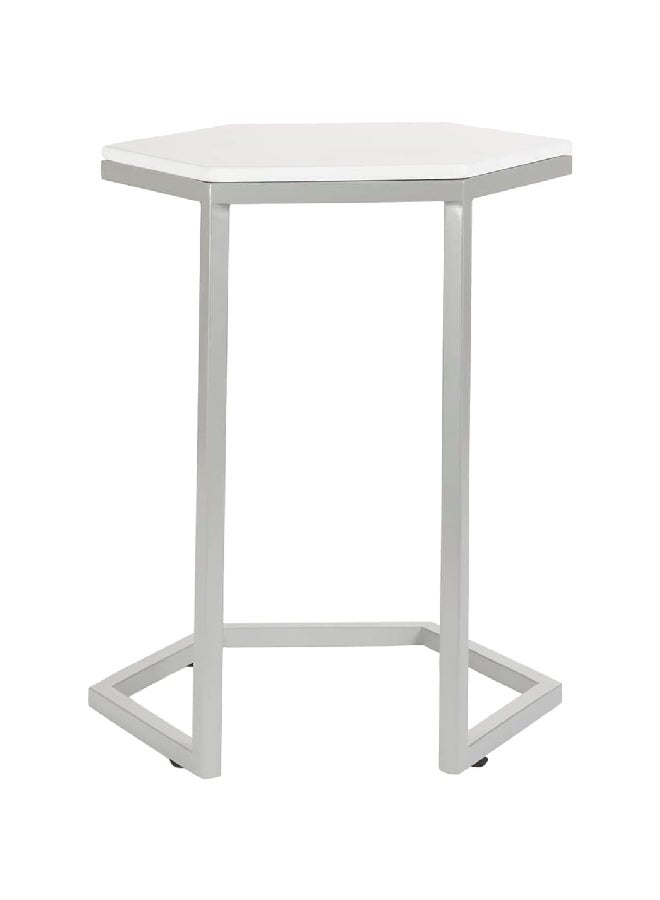 طقم طاولات متداخلة أنيقة سداسية الشكل حديد وخشب قطعتين أبيض ورمادي 25 x 18 x 18 بوصة MP1279 - Image 3