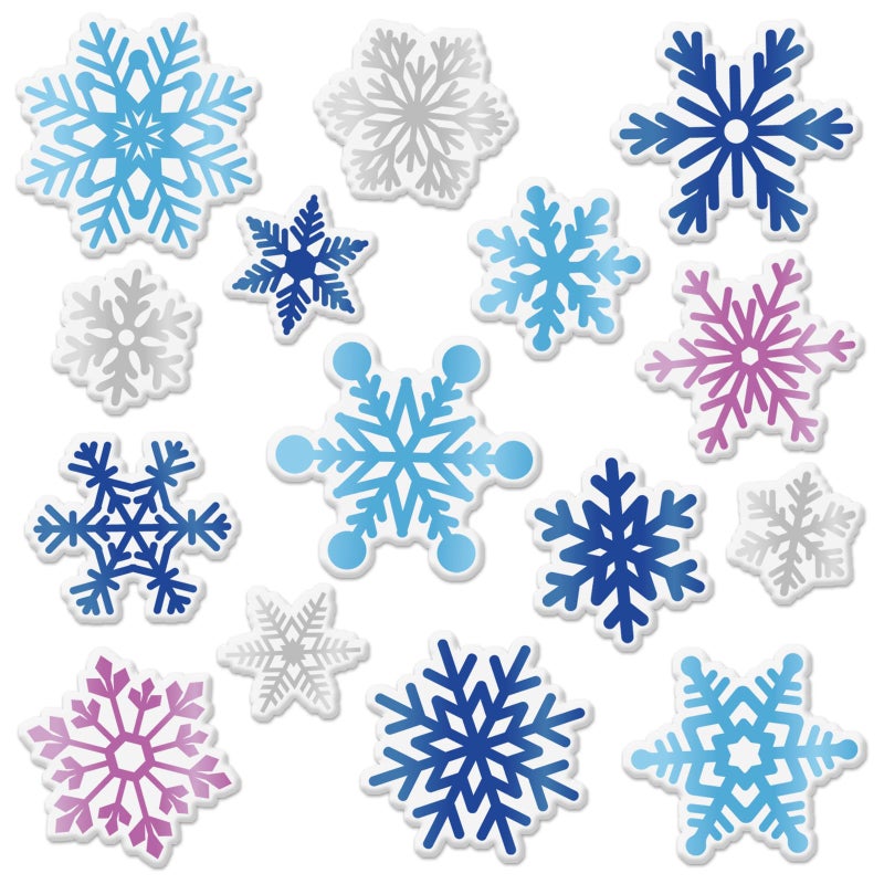 Whaline 30Pcs Winter Thick Gel Clings Christmas Blue Purple Silver Snowflake Window Gel Decals Cute Reusable Xmas Winter Window Clings for Home Classroom Nursery Frozen Party Supplies - Image 1