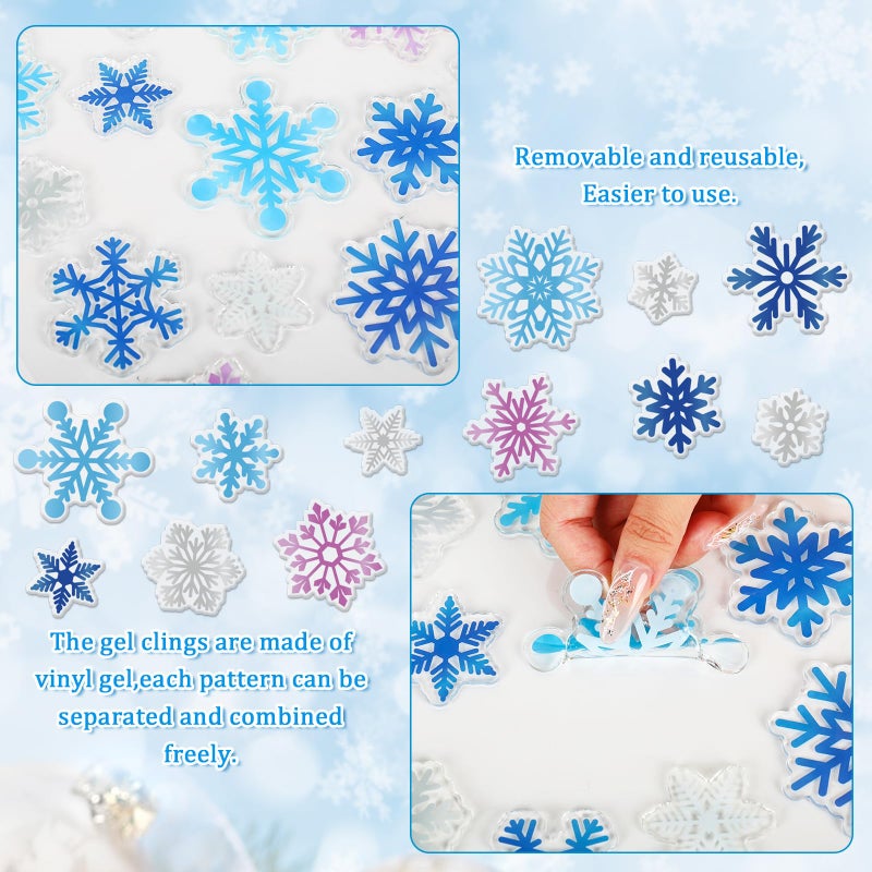 Whaline 30Pcs Winter Thick Gel Clings Christmas Blue Purple Silver Snowflake Window Gel Decals Cute Reusable Xmas Winter Window Clings for Home Classroom Nursery Frozen Party Supplies - Image 5