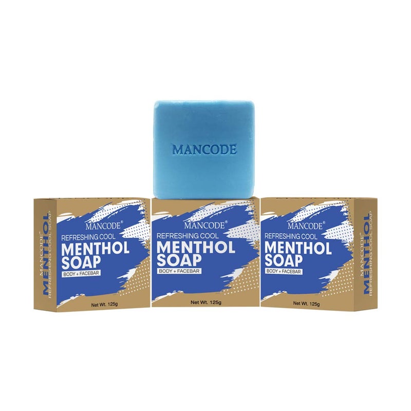 MAN CODE Mancode Refreshing Cool Menthol Soap for Men 125 gr with Icycool Menthol Anti Bacterial Refreshing Dirt Removal Natural Ayurvedic Herbal Soap Blue Color Bar Soap Bathing Soap Pack of 3 - Image 1