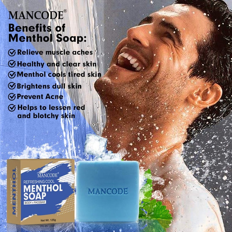 MAN CODE Mancode Refreshing Cool Menthol Soap for Men 125 gr with Icycool Menthol Anti Bacterial Refreshing Dirt Removal Natural Ayurvedic Herbal Soap Blue Color Bar Soap Bathing Soap Pack of 3 - Image 2