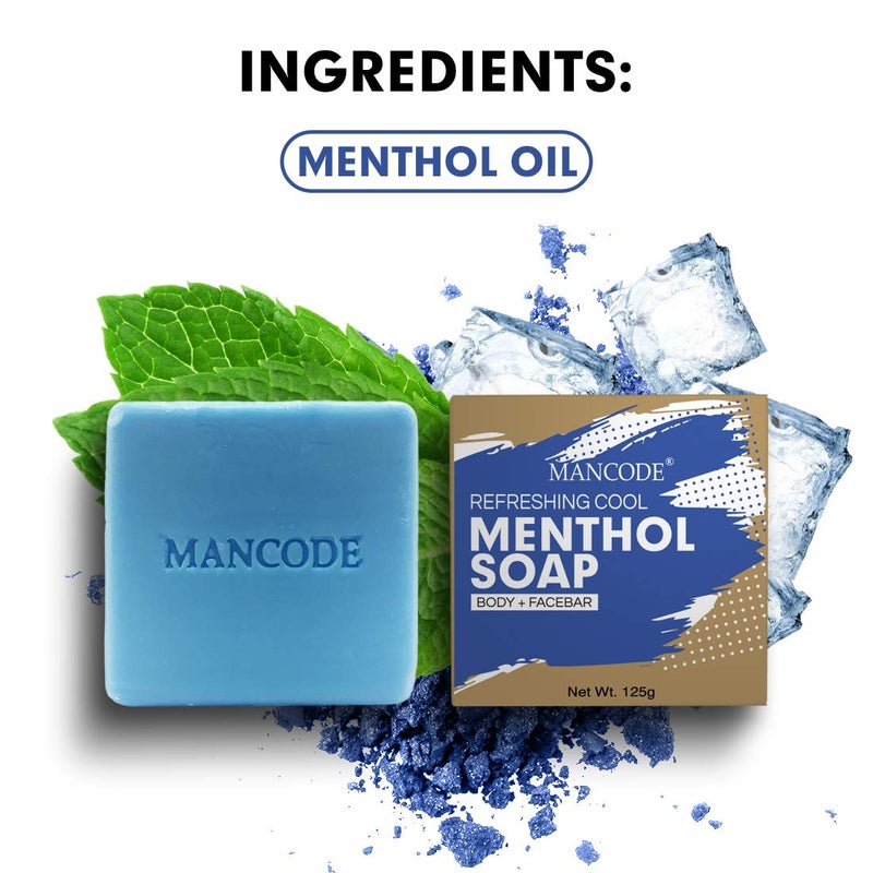 MAN CODE Mancode Refreshing Cool Menthol Soap for Men 125 gr with Icycool Menthol Anti Bacterial Refreshing Dirt Removal Natural Ayurvedic Herbal Soap Blue Color Bar Soap Bathing Soap Pack of 3 - Image 3