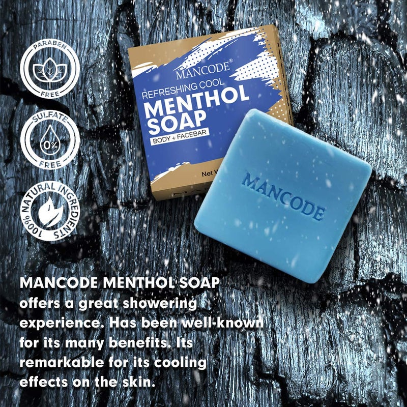 MAN CODE Mancode Refreshing Cool Menthol Soap for Men 125 gr with Icycool Menthol Anti Bacterial Refreshing Dirt Removal Natural Ayurvedic Herbal Soap Blue Color Bar Soap Bathing Soap Pack of 3 - Image 4