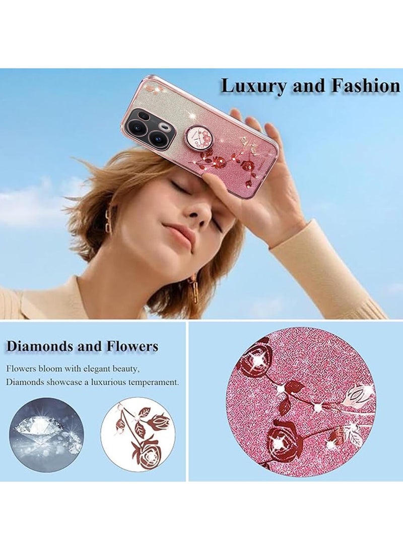 general Protective Case for OPPO Reno13 Pro 5G, Slim Transparent Soft Gold Onion TPU Silicone Shockproof Case, Women's Shines Flowers Ring Holder - Image 2