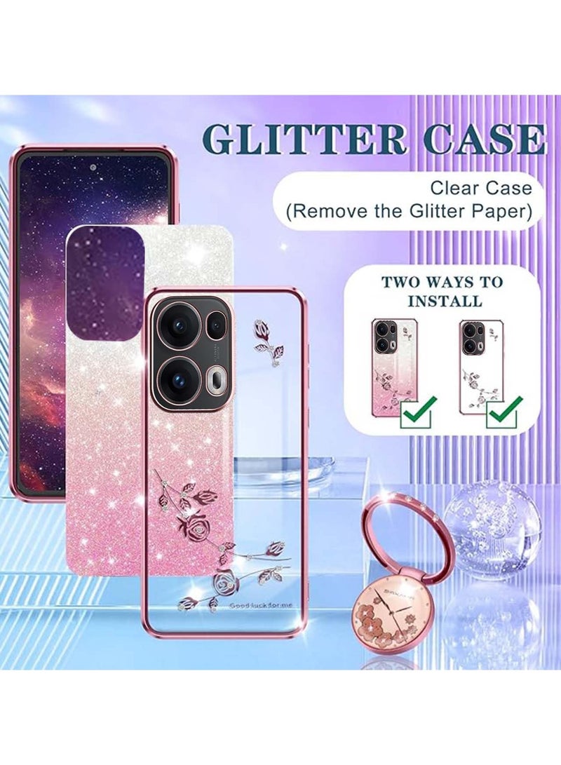 general Protective Case for OPPO Reno13 Pro 5G, Slim Transparent Soft Gold Onion TPU Silicone Shockproof Case, Women's Shines Flowers Ring Holder - Image 3