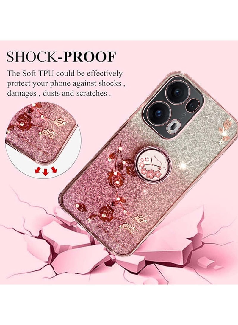 general Protective Case for OPPO Reno13 Pro 5G, Slim Transparent Soft Gold Onion TPU Silicone Shockproof Case, Women's Shines Flowers Ring Holder - Image 4