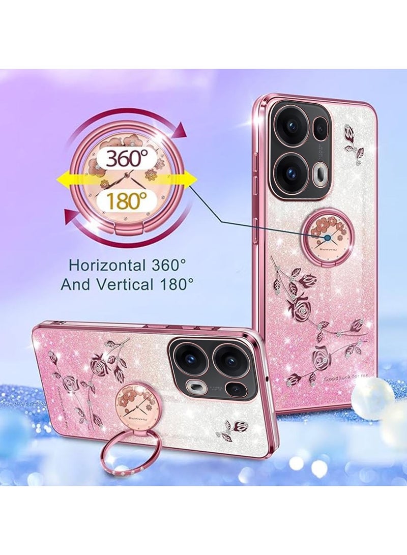 general Protective Case for OPPO Reno13 Pro 5G, Slim Transparent Soft Gold Onion TPU Silicone Shockproof Case, Women's Shines Flowers Ring Holder - Image 5