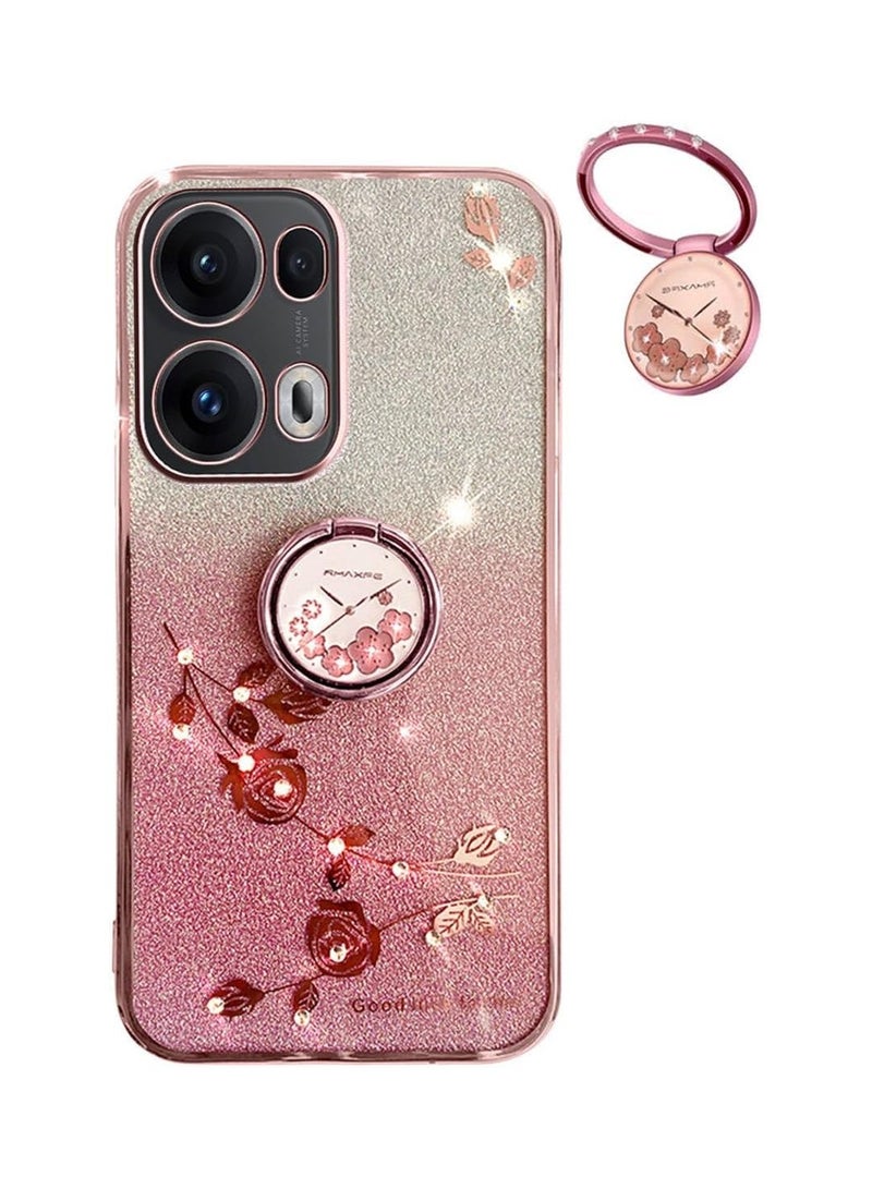 general Protective Case for OPPO Reno13 Pro 5G, Slim Transparent Soft Gold Onion TPU Silicone Shockproof Case, Women's Shines Flowers Ring Holder - Image 1