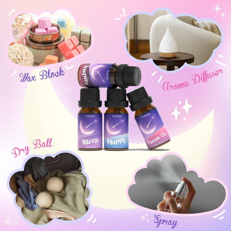 Soulorigin Essential Oil Blends, Essential Oils for Diffusers for Home, Best-Wishes Kit Scent Diffuser Oil, Use for Soap Candle Making- Sleep, Happy, Breathe, Inspire, Relax, Focus On - Image 4