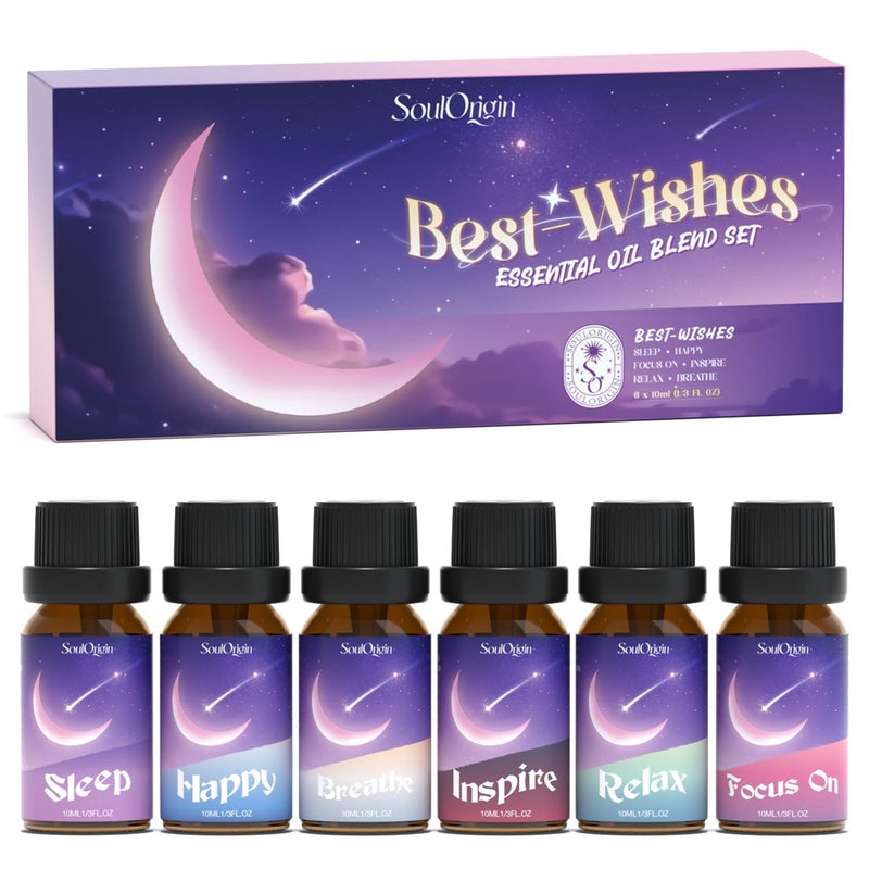 Soulorigin Essential Oil Blends, Essential Oils for Diffusers for Home, Best-Wishes Kit Scent Diffuser Oil, Use for Soap Candle Making- Sleep, Happy, Breathe, Inspire, Relax, Focus On - Image 1