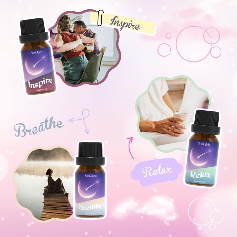 Soulorigin Essential Oil Blends, Essential Oils for Diffusers for Home, Best-Wishes Kit Scent Diffuser Oil, Use for Soap Candle Making- Sleep, Happy, Breathe, Inspire, Relax, Focus On - Image 3