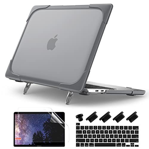 Batianda for MacBook Pro 13 inch Case 2022 2020 Release A2338 M2 M1 A2289 A2251, Heavy Duty Plastic Hard Shell Cover with Fold Kickstand Shockproof Function for New MacBook Pro 13-inch Touch Bar, Grey - Image 1