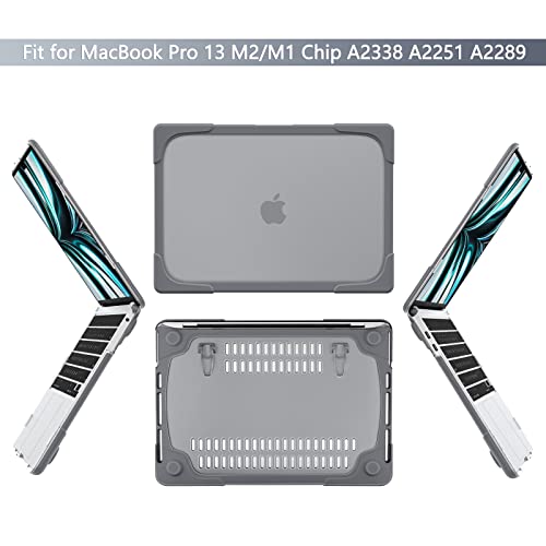 Batianda for MacBook Pro 13 inch Case 2022 2020 Release A2338 M2 M1 A2289 A2251, Heavy Duty Plastic Hard Shell Cover with Fold Kickstand Shockproof Function for New MacBook Pro 13-inch Touch Bar, Grey - Image 2