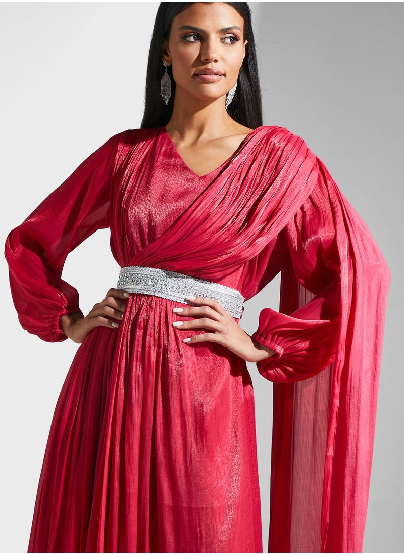 hayas closet - Lace Detail Belted Dress - Image 1