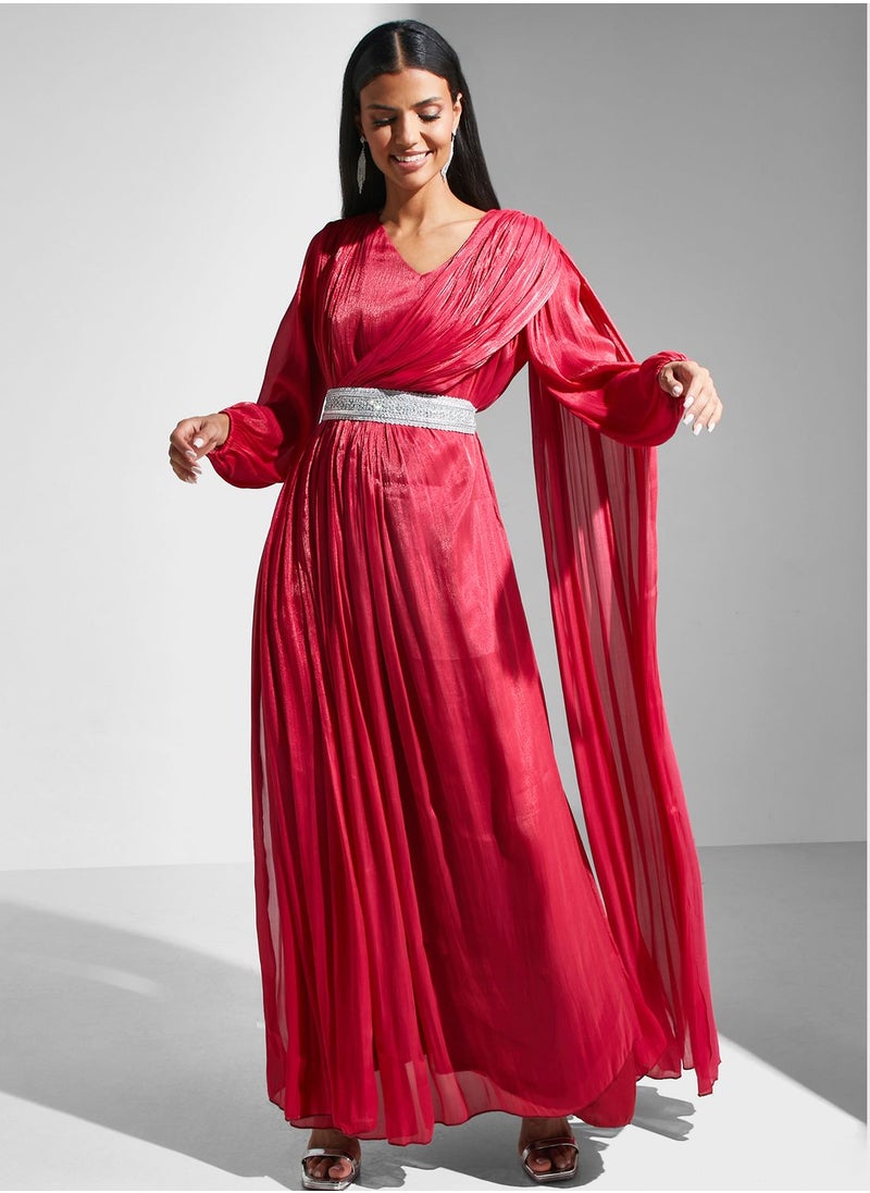 hayas closet - Lace Detail Belted Dress - Image 1