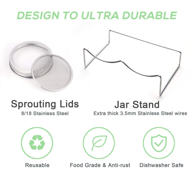 HASWE Seed Sprouting Jar Kit | 2 Wide Mouth Mason Jars & Stainless Steel Screen Lids,Tray,Stand and Canning Brush | Sprouter Set to Grow Broccoli, Alfalfa,Organic Microgreens Sprouts & Mung Bean (Black) - Image 5