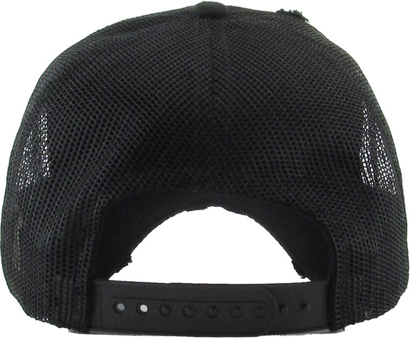 Funky Junque Distressed Trucker Hat for Women â€“ Vintage Low Profile Mesh Back Baseball Cap, Adjustable Fit Dad Hat Style - Black Camo/Beige Mesh - Image 4