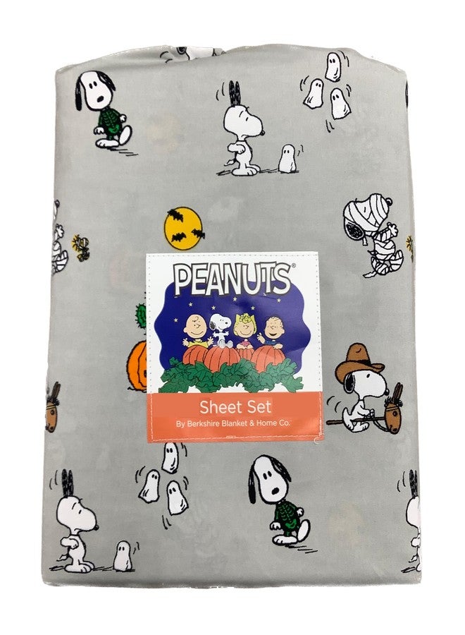 Berkshire Blanket & Home Co. Peanuts Halloween Fall Themed Sheet Sets (Gray - Halloween Costumes Zombie, Mummy & Cowboy, Full) - Image 1
