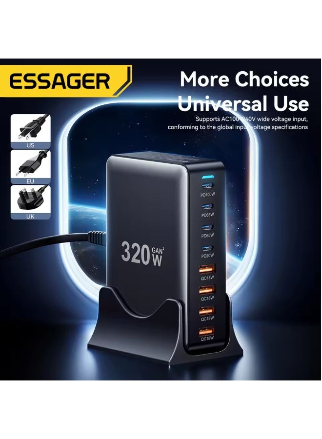Essager 320W GAN Fast Charge 3.0 USB Type C Fast Charger 8-port 100W USB Type C PD Charger For MacBook Pro ipad iphone 16 15 14 - Image 3