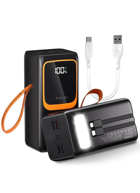PowerBank 50000mAh, 66W High-Speed Charging, Model K-A159 – Compact, Multi-Device Power Backup with USB-C, PD, and QC 3.0 / Black