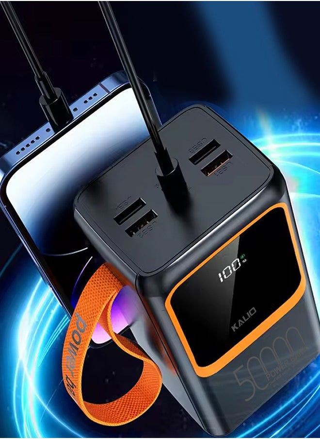 PowerBank 50000mAh, 66W High-Speed Charging, Model K-A159 – Compact, Multi-Device Power Backup with USB-C, PD, and QC 3.0 / Black