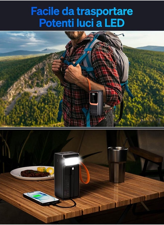 PowerBank 50000mAh, 66W High-Speed Charging, Model K-A159 – Compact, Multi-Device Power Backup with USB-C, PD, and QC 3.0 / Black