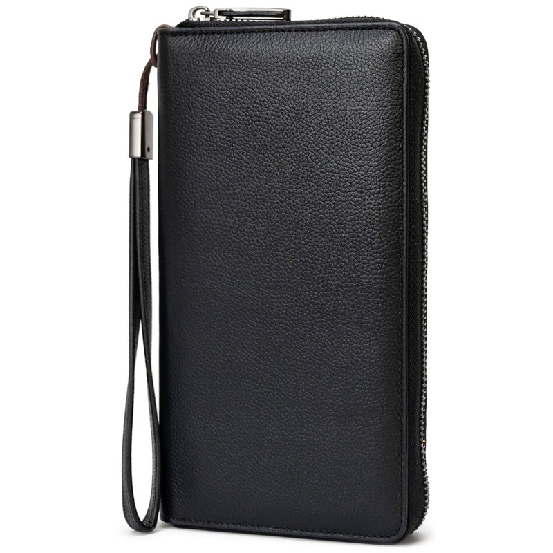 Bveyzi Women RFID Blocking Wallet Leather Zip Around Phone Clutch Large Capacity Ladies Travel Purse Wristlet (Black) - Image 1