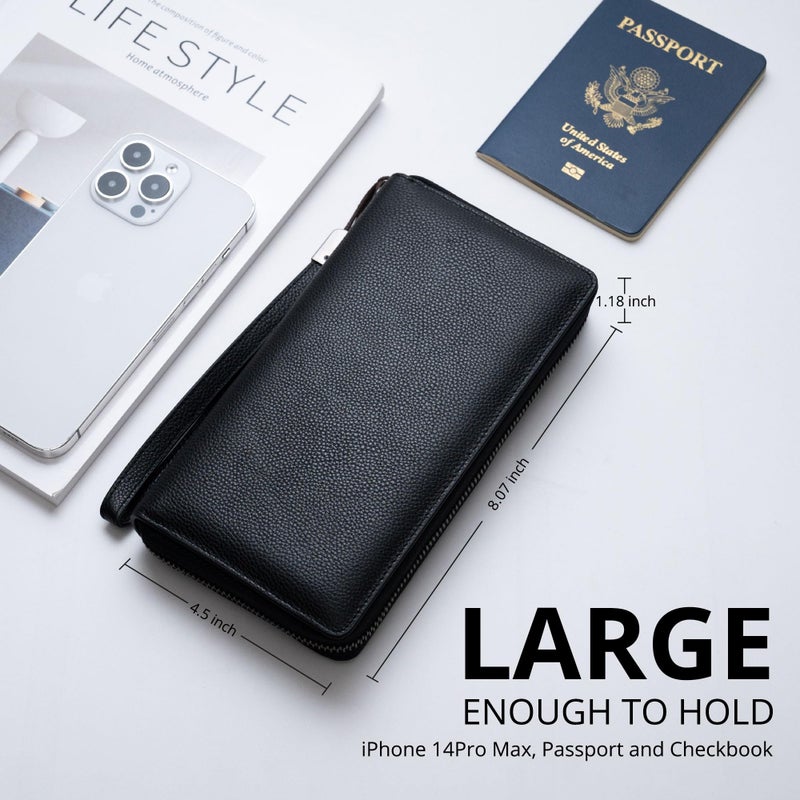 Bveyzi Women RFID Blocking Wallet Leather Zip Around Phone Clutch Large Capacity Ladies Travel Purse Wristlet (Black) - Image 4