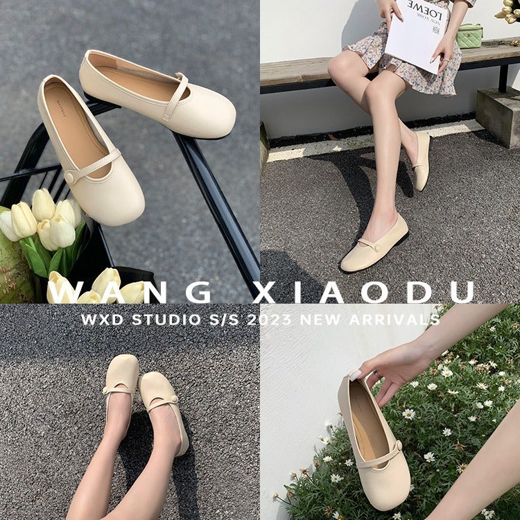 Lambskin Caramel Cheese Korean Style Girls' Flat Mary Jane Shoes Shallow Mouth Single Shoes Grandma Shoes Commuting Retro - Image 4