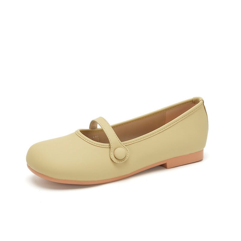 Lambskin Caramel Cheese Korean Style Girls' Flat Mary Jane Shoes Shallow Mouth Single Shoes Grandma Shoes Commuting Retro - Image 1