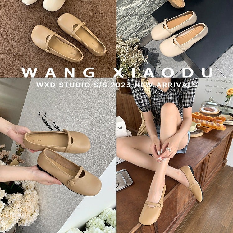 Lambskin Caramel Cheese Korean Style Girls' Flat Mary Jane Shoes Shallow Mouth Single Shoes Grandma Shoes Commuting Retro - Image 5