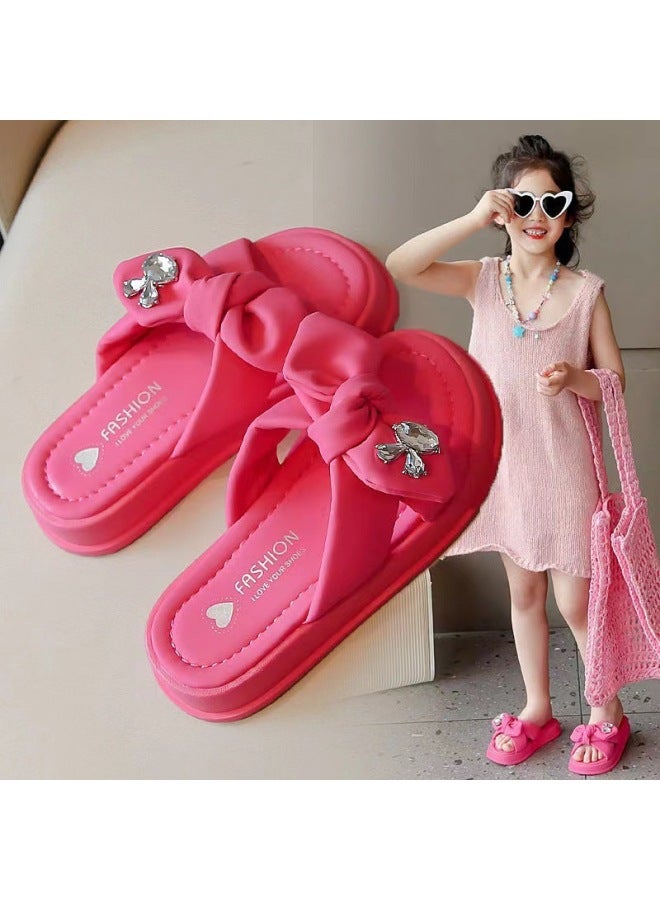 Girls Fashionable Open-toe Outer Slippers  Summer New Little Girl Bow Princess Flip-flops Beach Sandals