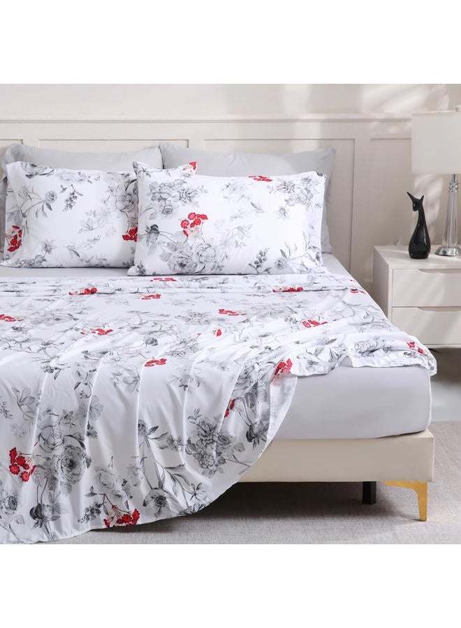 LONAVA Solid and Printed King Size Bed Sheet Set - 6-Piece, Includes Solid Fitted Sheet, Solid Pillowcases, OEKOTEX Certified, 100% Brushed Microfiber, Comfortable and Breathable, G24083 - Image 1