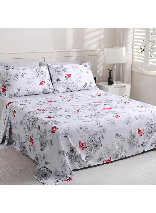 LONAVA Solid and Printed King Size Bed Sheet Set - 6-Piece, Includes Solid Fitted Sheet, Solid Pillowcases, OEKOTEX Certified, 100% Brushed Microfiber, Comfortable and Breathable, G24083 - Image 3