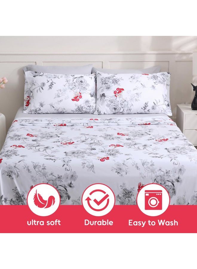 LONAVA Solid and Printed King Size Bed Sheet Set - 6-Piece, Includes Solid Fitted Sheet, Solid Pillowcases, OEKOTEX Certified, 100% Brushed Microfiber, Comfortable and Breathable, G24083 - Image 5