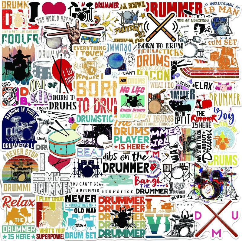 AUCEKO Pack of 50 Shelves Drums Stickers Pack Drum Kit Sticker Set Waterproof Vinyl Stickers for Laptop Children Cars Motorcycle Bicycle Skateboard Luggage Suitcase Computer Sticker Graffiti Decal - Image 3