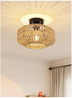Sumkyle Rattan Light Fixtures Ceiling Mount Boho Ceiling Light Fixture With Dimmable Led Bulb Mini Hand Woven Rattan Chandelier Light Fixtures Ceiling For Bedroom Kitchen Entryway Living Room Hallway  - Image 1