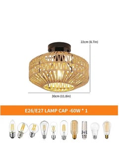 Sumkyle Rattan Light Fixtures Ceiling Mount Boho Ceiling Light Fixture With Dimmable Led Bulb Mini Hand Woven Rattan Chandelier Light Fixtures Ceiling For Bedroom Kitchen Entryway Living Room Hallway  - Image 2