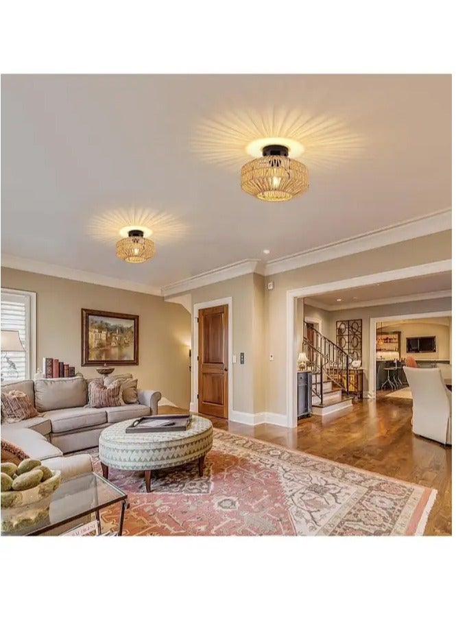 Sumkyle Rattan Light Fixtures Ceiling Mount Boho Ceiling Light Fixture With Dimmable Led Bulb Mini Hand Woven Rattan Chandelier Light Fixtures Ceiling For Bedroom Kitchen Entryway Living Room Hallway - Image 4