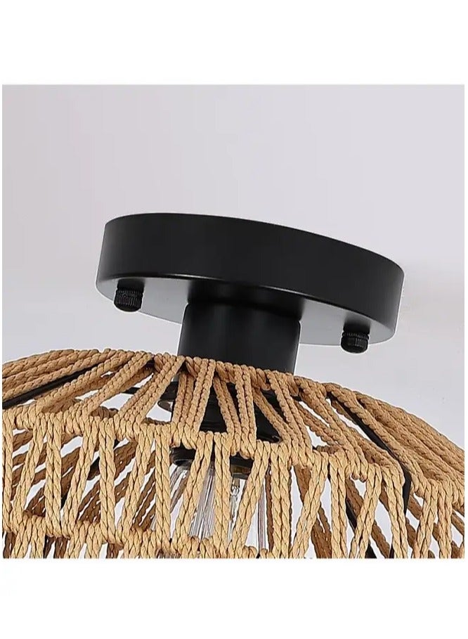 Sumkyle Rattan Light Fixtures Ceiling Mount Boho Ceiling Light Fixture With Dimmable Led Bulb Mini Hand Woven Rattan Chandelier Light Fixtures Ceiling For Bedroom Kitchen Entryway Living Room Hallway - Image 3